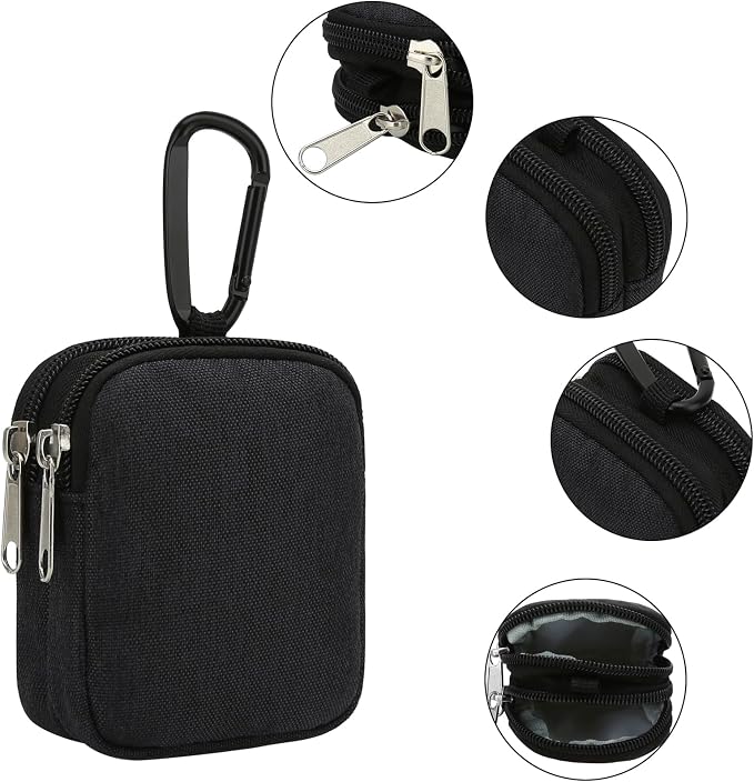 E-Tree Coin Purse with Carabiner Clip, Dual Layer Card Case Holder, Mini Pouch for AirPod Earphone Keychain USB Cable,Wallet, Small Accessories Organizer Bag for Women and Men (Black)