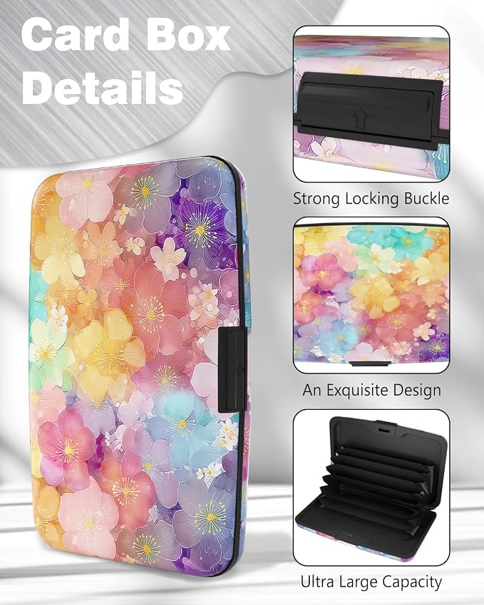 Maicican Credit Card Holder, Mini RFID Blocking Aluminum Wallet | Slim Metal Hard Case Travel Wallet ID Case for Women and Men, 4.3 x 2.9 Inches, Cherry Blossoms