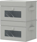 Storage Bins with Lids, Cube Organizer Basket with Window, Closet Boxes with Carrying 2 Handles and Sturdy PP Support Plate, 2 Pack, Grey, 13 x 9 x 7.9 In, XSNY17GM-2
