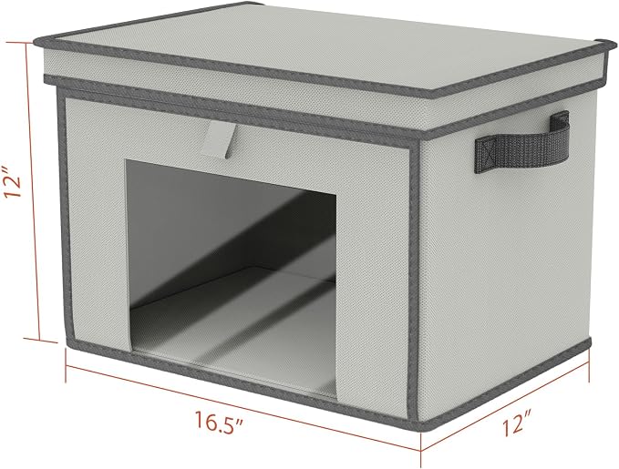 Univivi Storage Bins with Lids, Large Closet Organizers and Storage with Handles & Window, Foldable Fabric Storage Boxes with Lids for Home, Closet, Bedroom, 4 Pack, (Gray, 16.5“ x 12” x 12")