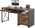 Bestier Office Desk with Drawers, 55 inch Industrial Computer Desk with Storage, Wood Teacher Desk with Keyboard Tray & File Drawer for Home Office, Rustic Brown
