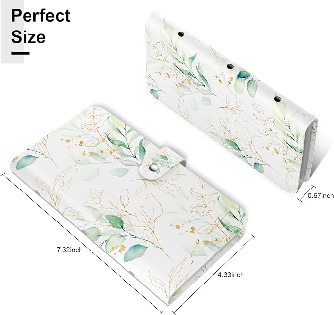 Rouidr Business Card Organizer, RFID Business Credit Card Holder with 96 Card Slots, Portable Leather Card Wallet for Women, Eucalyptus Leaf