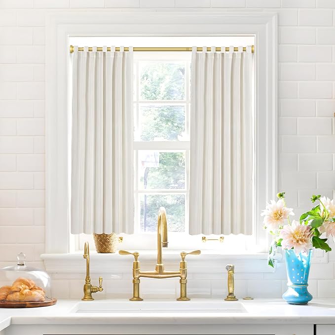 MEXAU 2 Pack Tension Curtain Rod For Window 30-64 Inches Adjustable Expandable Gold Spring Tension Rod Spring Curtain Rods No Drilling Extension Rods Tension Rod for Closet Doorway Kitchen