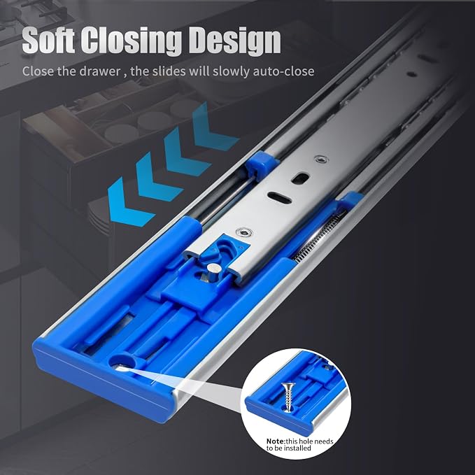 SLIDEWAY 200 Lbs Soft Close Heavy Duty Drawer Slides 1 Pair 14 16 18 20 22 24 26 28 Inch Full Extension Ball Bearing Sliding Rails Cabinet Runners Tracks Tool Box Glides-Soft Closing 24"