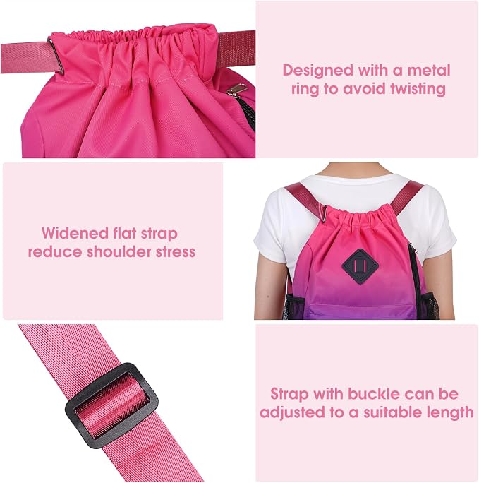 WANDF Drawstring Backpack with Shoe Compartment, Sports Gym Bag | Multi-Pocket Storage, Water-Resistant Fabric, Cinch String Bag