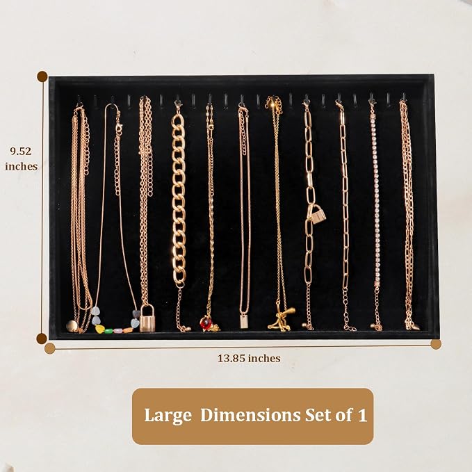 Large Jewelry Organizer for Drawer Insert Velvet Stackable Jewelry Trays for Earring Necklace Bracelet Ring Display (Black, 20 Hooks)