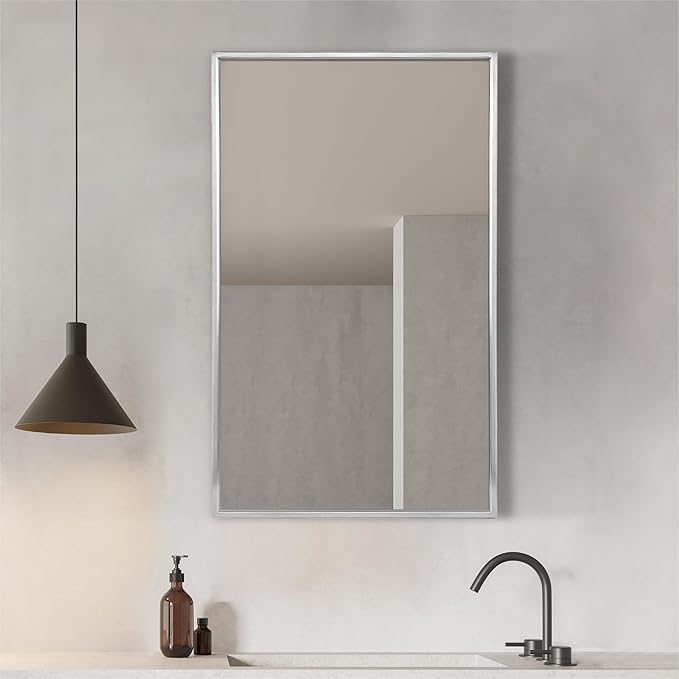 Head West Brushed Chrome Recessed Medicine Cabinet Mirror, Bathroom Wall Mount Storage Organizer with Glass Shelves - 16" x 26"