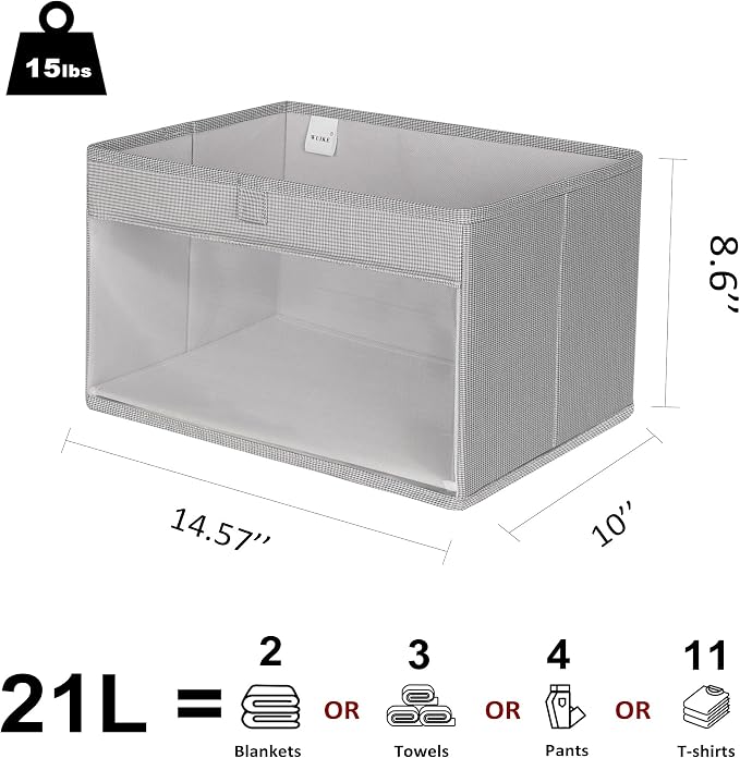 WUIKE Closet Storage Bins, Fabric Bins, 3-Pack, 21L, Clear Window, Greige | Linen Closet Organizers and Storage, Storage Baskets for Shelves, Foldable Fabric Bins for Clothes, Sheets, and Towels