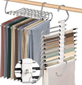 9 Layers Pants Hangers Space Saving Closet Organizer 2 Pack, Metal Space Saving Hangers Non-Slip Multi-Layer Multifunctional Rack Closet Organizers and Storage for Pants Skirts Jeans Trousers(White)