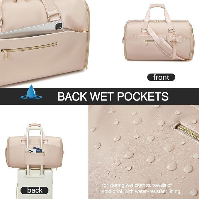 Garment Duffle Bags for Travel,Moulyan Convertible Carry on Garment Bag with Shoe Compartment,3 in 1 Waterproof Travel Suit Bag with Shoulder Strap for Men Women, Pink, Fashion,business