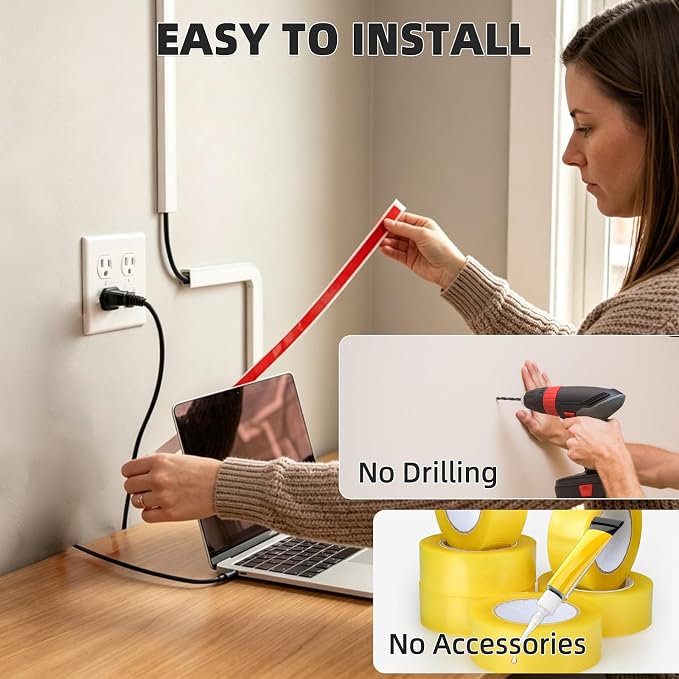 78" Silicone Cord Cover for Wires on Wall, Cord Hider for Wall Mounted TV | Flexible, Fits 1 Cord Up to 0.35" Diameter, Self Adhesive Cable Hider, Hides Wall Wires, Safer for Kids & Pets, White