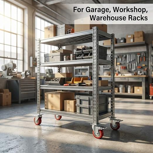 QWORK 3" Boltless Rack Caster Wheels, 8 Pack Storage Shelf Accessories, Heavy Load 1000 lb Capacity for Garage, Warehouse & Workshop Shelving, 8-11/16" Total Height, 2-1/16" Side Length