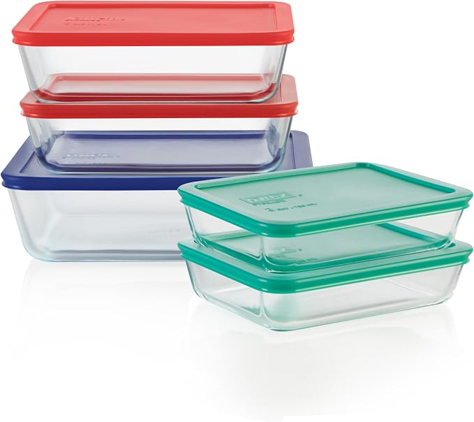 Pyrex Simply Store (5-Pack) Large Glass Food Storage Containers Set, (3, 6 & 11 Cup) Meal Prep Containers With Plastic BPA-Free Lids, Dishwasher & Microwave Safe | Meal Prep Rectangular Dishes W/ Lids | Nonporous Material | Resists Stains Or Odors | St...