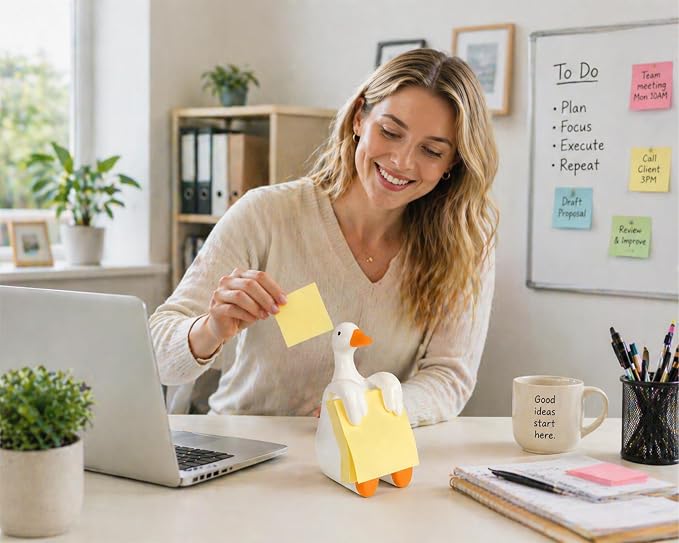 Silly Goose Pop-Up Sticky Note Dispenser for 3 x 3 in Notes, Orange | Includes 100 sheets; handmade resin decor for office, home or classroom; gift for teachers, coworkers and goose lovers
