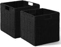 Set of 2 Hand-Woven Paper Rope Wicker Baskets, Storage Basket, Foldable Cube Storage Bins, Black Storage Cubes, Square Baskets for Organizing Shelves Decor, 12x12x12in