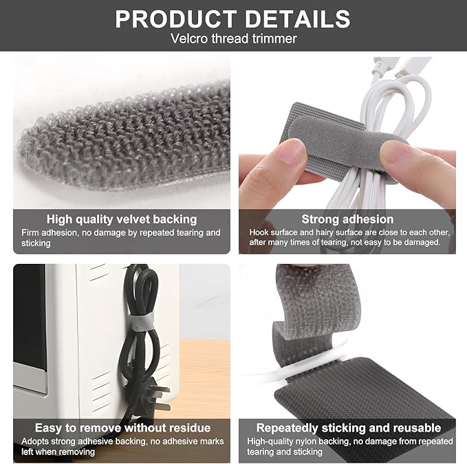 50-Pack Reusable Self-Adhesive Cable Ties cable management Adjustable Hook & Loop Straps for Organizing Data Cables, Wires, Headphones Under-Table Cord Management for Home, Office