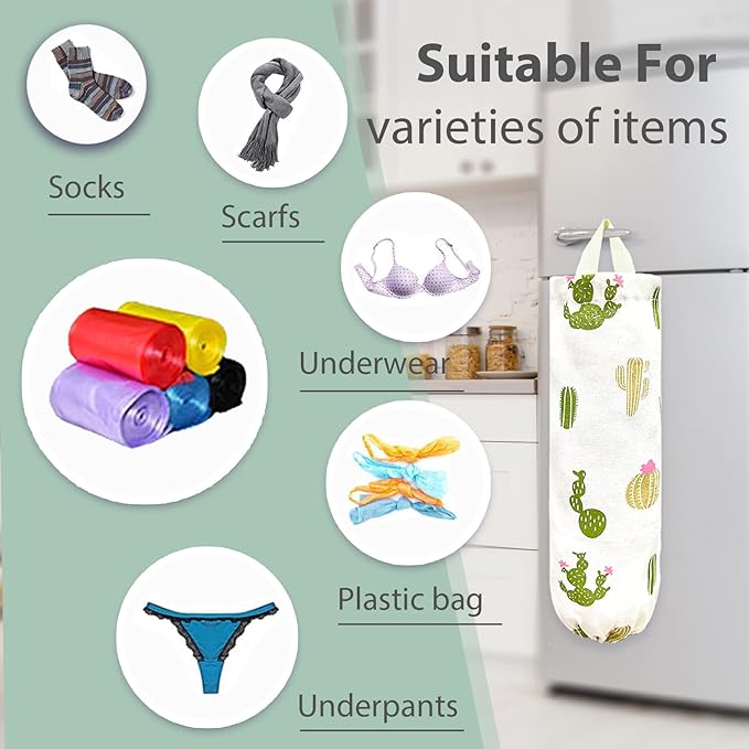SYIPO Plastic Bag Holder, Reusable Grocery Bag Organizer for Home Kitchen Travelling Decor, Wall Mount, 1 Pack，Cactus