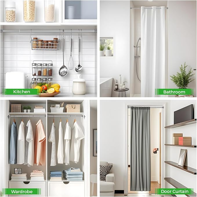 2Pack Tension Curtain Rod Silver Tension Rods 28 to 48 Inches Curtain Rods No Drilling Spring Adjustable Curtain Rod Expandable Pressure Rods for Windows