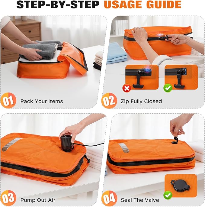 Vacuum Bags for Travel with Wired Pump, Travel Compression Bags for Clothes, 180° Open Zipper, Save 80% Space, IP68 Waterproof Travelpack Vacuum Kit for Luggage, Suitcase, Home Storage (2 Pack + Pump)