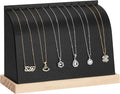 KUKUVR PU Cambered Necklace Display Stand for Women, Wood Base Jewelry Holder Rack for Necklace Pendant Bracelet Chains, Necklaces Storage Organizer Showcase for Selling Vendors exhibition (Black)