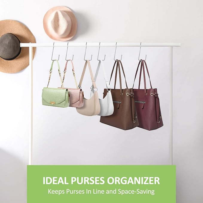 15 Pack Purse Hanger for Closet, Super Sturdy Purse Hooks, Hanging Backpack Bag Holder, Closet Organizers and Storage, Silver