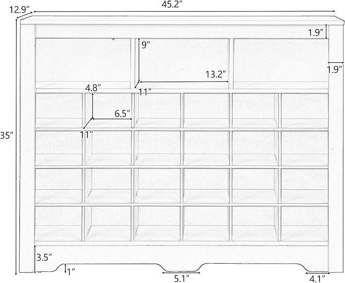 Flieks 24-Cube Organizer Shoe Storage Cabinet, Stylish Design Shoe Cabinet with Multiple Storage Capacity, Free Standing Cabinet with Curved Base for Entryway, Living Room, Hallway, Rustic Brown
