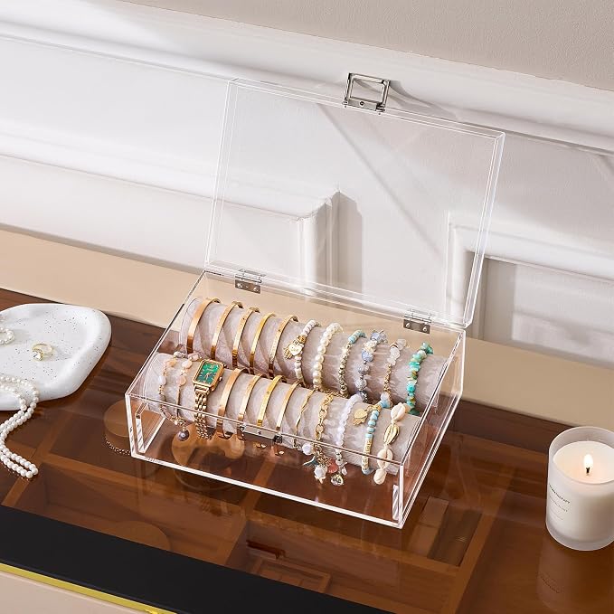 Lolalet Acrylic Bracelet Organizer Box -No Drawer | Clear Jewelry Display Holder for Bracelets, Bangles & Watches, Great Gift for Women on Birthdays， Valentine's Day