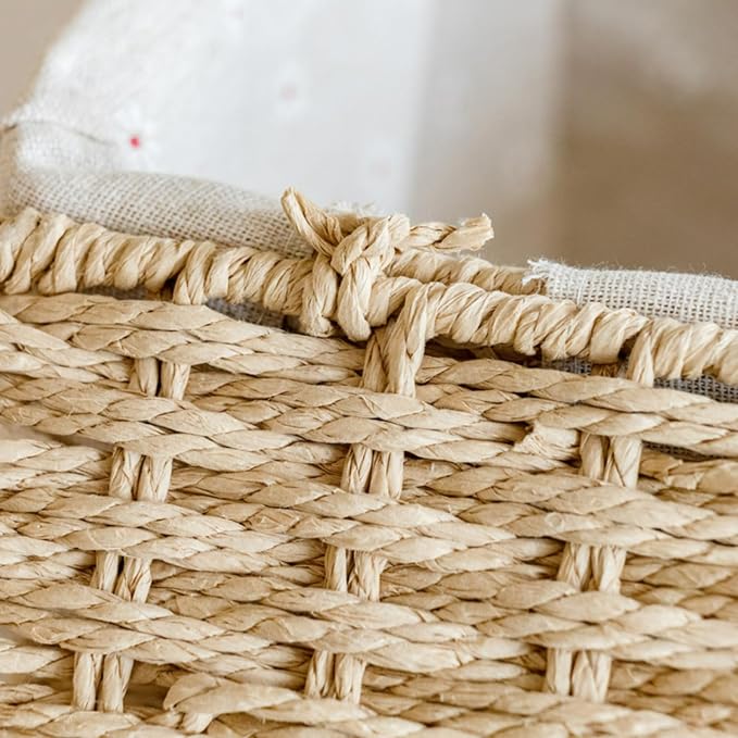 1PC Woven Storage Basket with Lid for Shelf-Khaki Medium | Bathroom, Closet & Shelf Storage Basket, Sewing & Towel Basket, Blanket & Toy Storage, Woven Basket with Liner