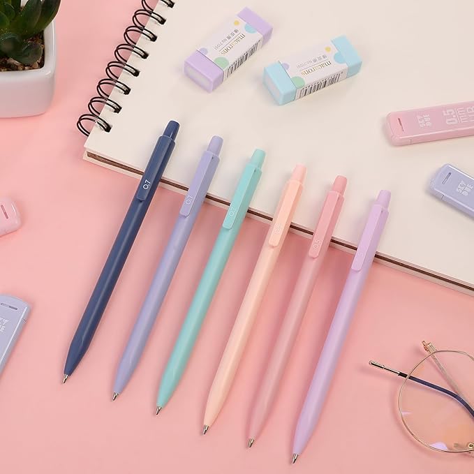 SKYDUE Cute School Supplies 38 PCS, Pencil Case with 12 Pastel Highlighters, 5 Black Gel Pens, Mechanical Pencils, College Essentials Students Stationary Set Purple