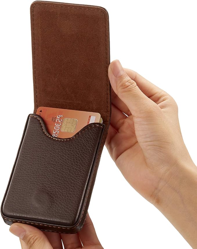 Outus 2 Pcs Business Card Holder, PU Leather Business Card Case Pocket Wallet with Magnetic Shut for Men Women(Black and Coffee,Classic)