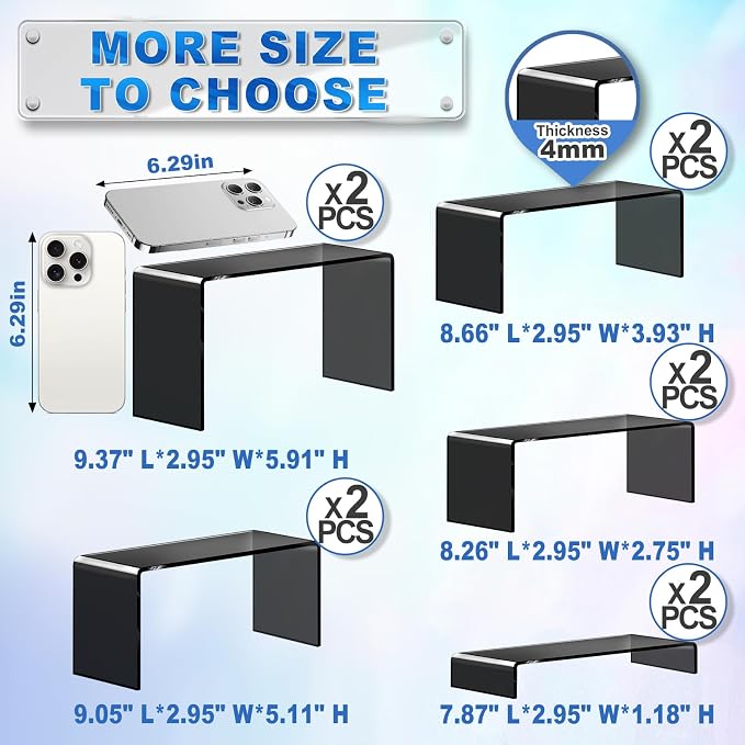 Aheroi Acrylic Risers Display Stands, Acrylic Stands for Display 10Pcs 2Set | Arylic Display Stands Shelf Riser, Black Display Stand Set for Decor,Cupcake Stands Buffet Food Display Set,(7"L~8"L~9"L)