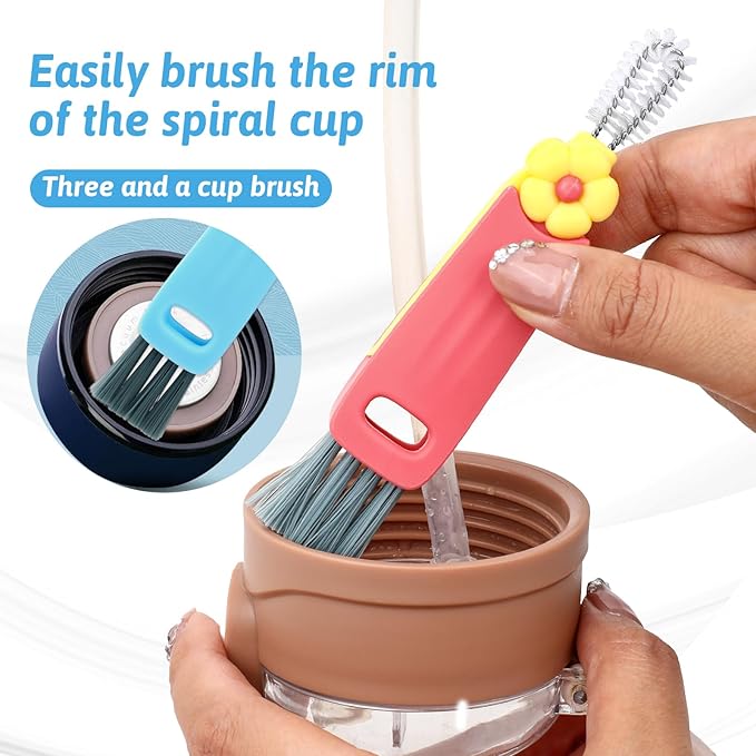 Qianyu 3 Pack 3 in 1 Cup Lid Cleaning Brush Set Multifunctional Insulation Bottle Cleaning Brush Mutipurpose Tiny Silicone Cup Crevice Cleaner Multicolor Home Kitchen Cleaning Tools