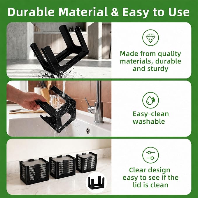 3PCS Clear Acrylic Food Container Lid Organizer for Rubbermaid Brilliance Nap-on Lids, Stackable Lid Holder Rack, Kitchen Storage Holder 4.7 Cup, 3.2 Cup, 1.3 Cup. 0.5 Cup Container，Black