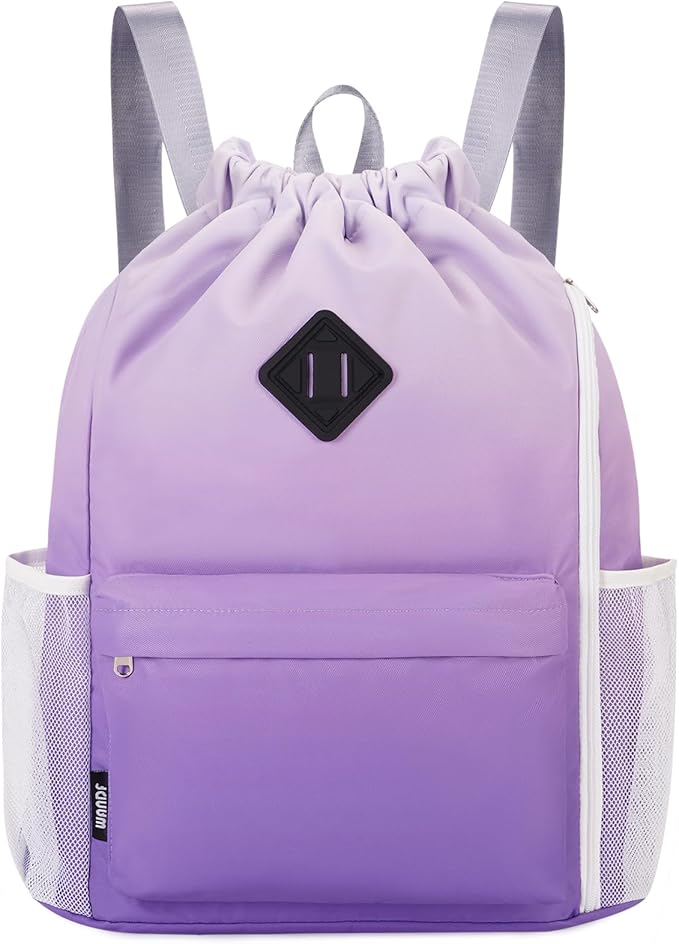WANDF Drawstring Backpack with Shoe Compartment, Sports Gym Bag | Multi-Pocket Storage, Water-Resistant Fabric, Cinch String Bag