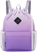 WANDF Drawstring Backpack with Shoe Compartment, Sports Gym Bag | Multi-Pocket Storage, Water-Resistant Fabric, Cinch String Bag