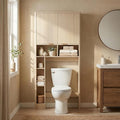 AKMAKM 31''W Over the Toilet Storage Cabinet with Fluted Door, Oak Bathroom Organizer with Adjustable Shelf, 67''H Tall Natural Toilet Paper Holder Stand Wave Door for Restroom, Laundry Room