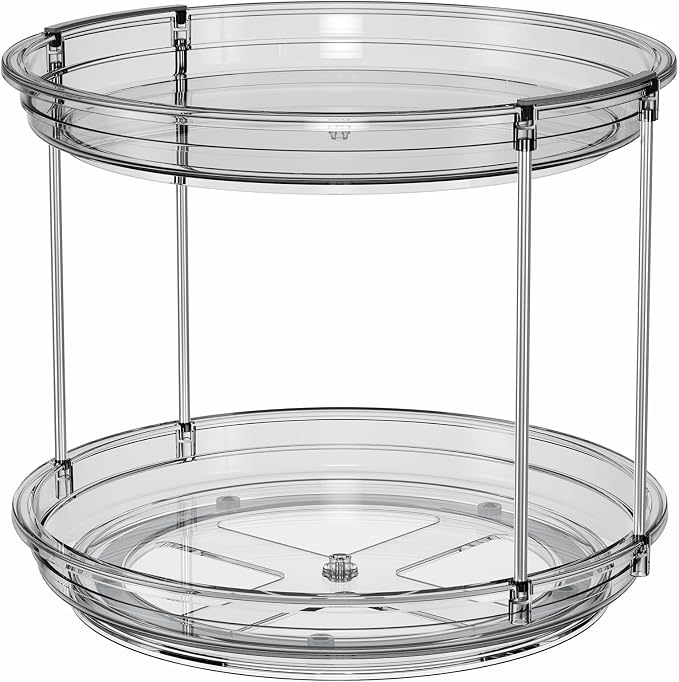 LAMU 2 Tier Lazy Susan Turntable Organizer 10.6'' Rotating Spice Rack Organization for Cabinet, Kitchen, Pantry, Countertop, Bathroom, Vanity, Medicine Cabinet Organizer, Grey