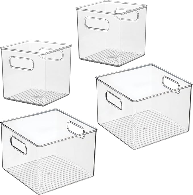 iDesign Fridge Bin with Handles, 2 Small and 2 Medium Bins, 4 Pack, Clear, Made in USA