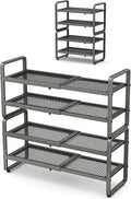 SNTD Shoe Rack - Expandable Shoe Organizer for Closet, Adjustable Metal Shoe Shelf Storage, Stackable Long Shoe Stand Holder for Garage, Entryway, Door Entrance (Grey, 4-Tier)