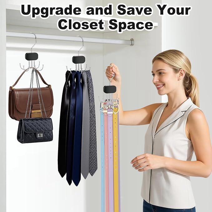 Belt Hanger for Closet, 1PCS Belt Organizer for Closet 360°Rotating Max 24 Belt, Tie Rack Hanger for Closet Tie Organizer for Closet Belt Holder for Closet for Belt,Tie,Tank Top,Bra,Scarf,Hat