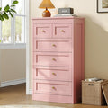 wanan Tall 6 Drawer Dresser for Bedroom, Pink Modern 43.3'' Tall Wood Chest of Drawers, Storage Organizer with Smooth Metal Rails & Anti-Tip Kit for Closet, Hallway, Living Room