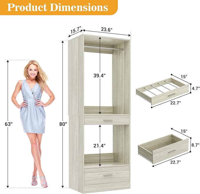 Homieasy Closet System Organizer with Hanging area, Pants Rack & Drawer – Expandable & Sturdy Modular Closet Storage Unit, Customizable Wardrobe Organizer for Bedroom or Walk-In Closet, White Oak