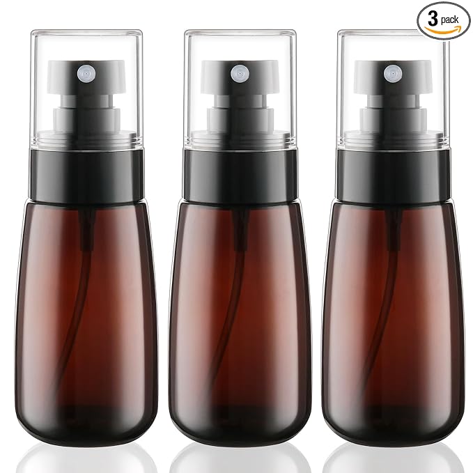 Cosywell Travel Spray Bottle 2oz 60ml 3 Pack TSA Approved Leak Proof Fine Mist Spray Bottles Empty Plastic Refillable Spray Bottle for Perfume Essential Oils Toners Rose Water Cosmetics（3Brown）