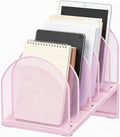 gianotter Desktop File Organizer, Desk Organizer with 5 Compartments, Paper Organizer for Desk, Workspace Organizers for Office Supplies (Pink, Inclined Style)