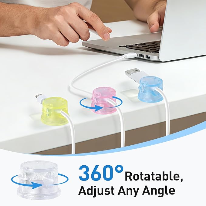 AGPTEK 8 Pack Magnetic Cable Clips, 360° Rotatable Cord Holder, Colorful | Cable Holder for Nightstand, Desk Cord Organizer Adhesive Wire Management Home Phone Charging Cords USB Cable Keeper