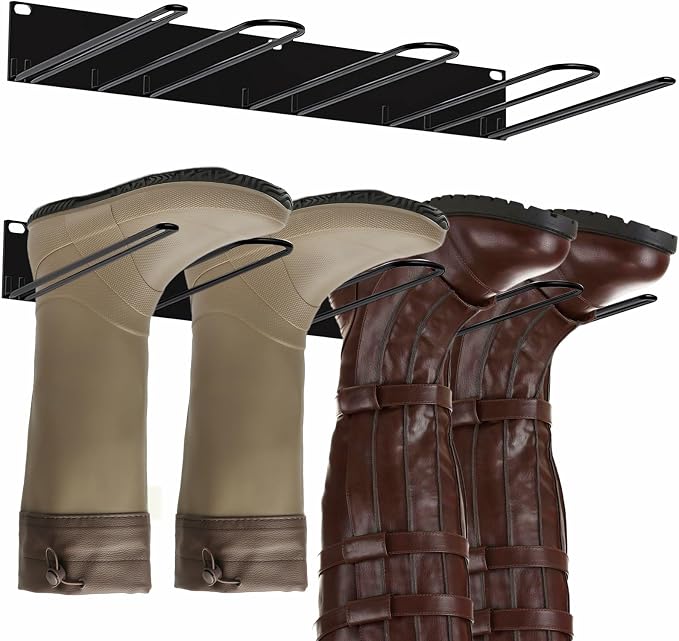 4 Pair Boot Rack Organizer Tall Boots for Wall Mounted - Wader Hangers for Drying Fishing Rain Hiking Tall Cowboy Boots - Boot Hanger Holder for Indoor Outdoor Entryway Garage Mudroom Closet