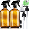 Amber Glass Spray Bottles 16 oz Pump Bottle (2 Pack) Refillable Cosmetic Containers Brown Mist & Stream Mister for Essential Oil Products Shampoo Soap Cleaning Bottles Or Aromatherapy Sprayer Plant
