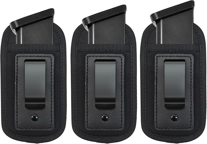 2 Pack Universal Magazine IWB Pouch Concealed Carry 9mm .40 .45 .380 .357, Mag Holster for S&W M&P Sig Sauer Ruger Glock, Handgun Ammo Gun Ammunition Holsters