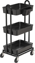 Simple Houseware 3-Tier Rolling Utility Cart with Hanging Bucket, Black | Storage for Bathroom, Kitchen, Office, Study Room, Nursery Diaper