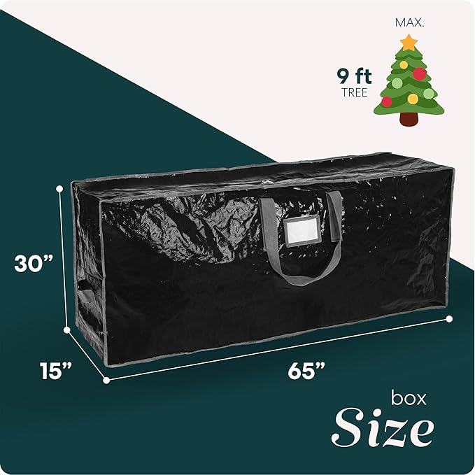 Christmas Tree Storage Bag - Stores 9 Foot Artificial Xmas Holiday Tree, Durable Waterproof Material, Zippered Bag, Carry Handles - Protects Against Dust, Insects and Moisture (Black)
